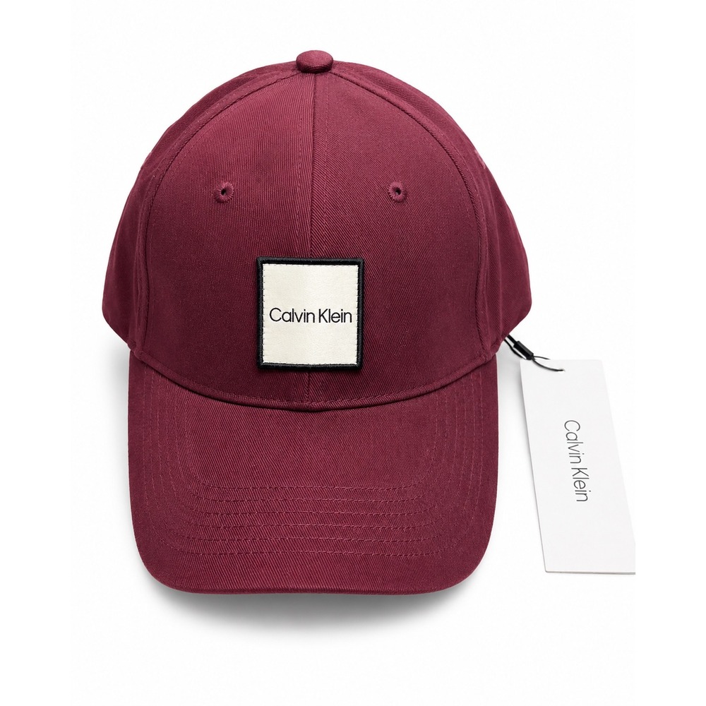 NEW Calvin Klein Burgundy Maroon Square Logo Baseball Cap Hat Unisex adjustable